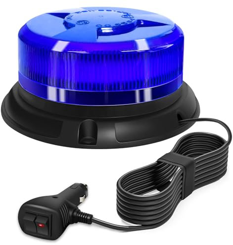 antom Gyrophare LED 12V-24V Bleu phare d’avertissement clignotant magnétique 9 Modes de Flash avec pour golf UTV Car Bus avec 3m Câble Prise Allume-Cigare