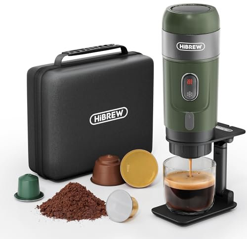 HIBREW H4B 3-in-1 Portable Coffee Maker, Nes*/DG*/Ground Coffee Compatible, 12 Volt Espresso Machine for Pods, with Foldable Holder&Carrying Case
