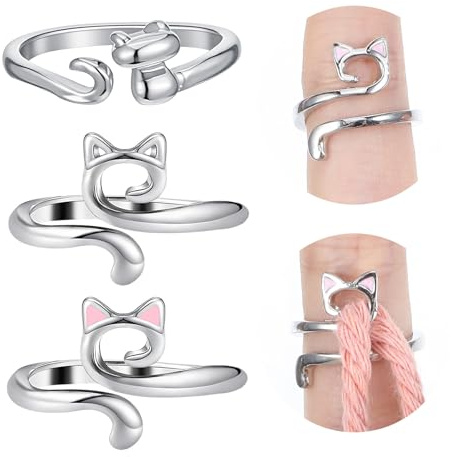 3Pcs Crochet Tension Ring, Adjustable Yarn Tension Ring, Finger Guide Rings for Knitting Crocheting with Storage Box