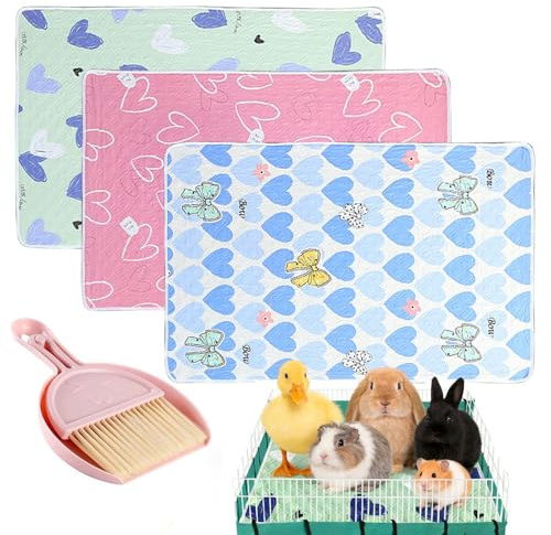 LPVVPEZ 3 Pack Guinea Pig Cage Liners with Cleaning Tool Set, Reusable Washable Fleece Cage Liner, Fast Absorbent Waterproof Pee Pads for Rabbits, Hamsters, Small Animals Bedding(70×90cm)