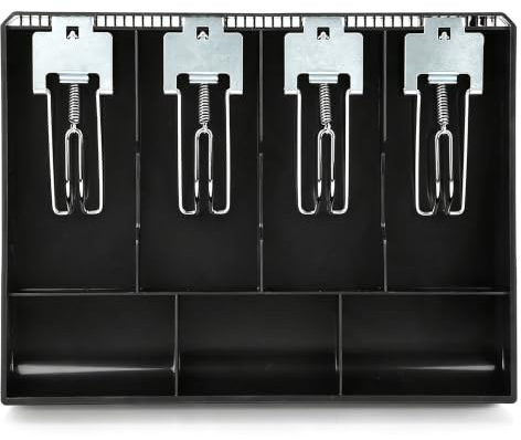 Plateau d'insertion de tiroir-caisse à 4 fentes, plateau de caisse enregistreuse de remplacement avec 4 Clips (Noire) | Plateau d'insertion caisse enregistreuse à quatre compartiments, plateau remplacement tiroir-caisse avec clips pour magasin