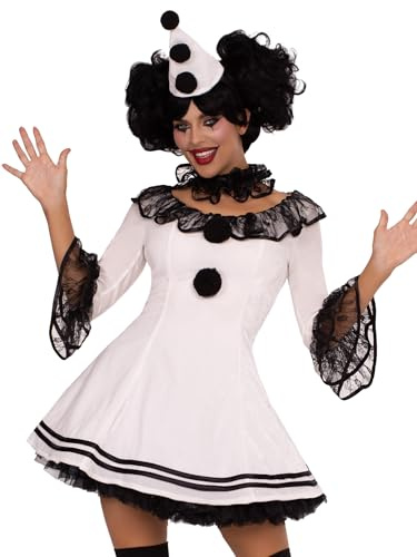 LEG AVENUE Damen Pierrot Clown Kost me, White, Black, S-M EU