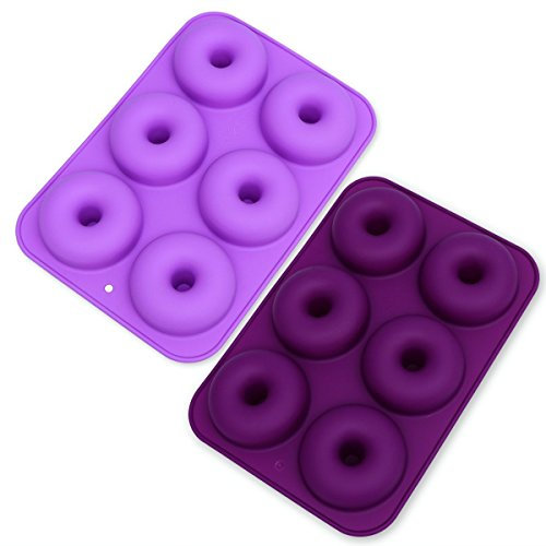 MEISO 6-Slot Silikon Antihaft Donut Formen 2er Set 2 für Kuchen, Kekse, Bagels, Muffins (Dark Purple & Light Purple)