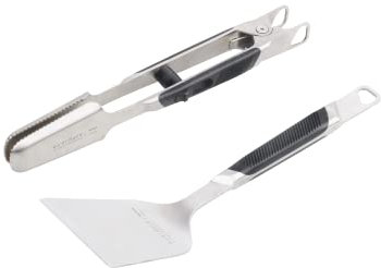 Everdure by Heston blumenthal Premium Grillbesteck I 2-teiliges Besteckset bestehend aus Grillzange + Grillwender I Grillzubehör aus gebürstetem Edelstahl mit Softgriff & Aufhänger