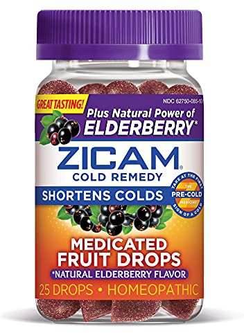Zicam Cold Remedy Zinc Medicated Fruit Drops, Elderberry, Homeopathic, Cold Shortening Medicine, Shortens Cold Duration, 25 Count (Pack of 2)