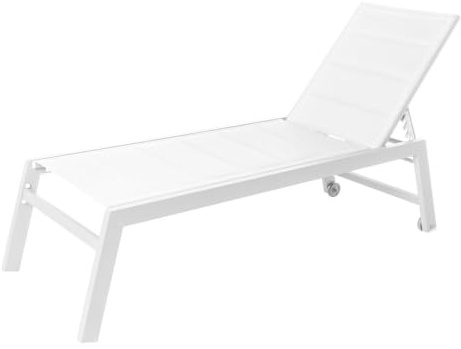 LOLAhome - Tumbona de Jardín y Exterior Stella Deluxe, Acolchada, de Aluminio Blanco, Reclinable, con Ruedas. Epoxi Anti-Corrosión. 200x65 cm. Mejorada 2026.