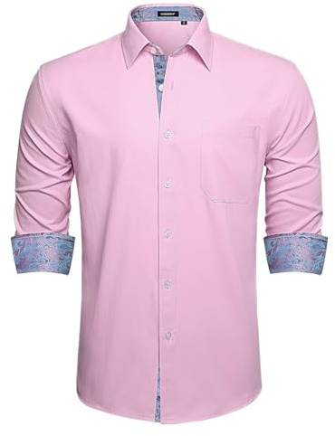HISDERN Men's Dress Shirts Long Sleeve Formal Casual Business Shirts for Men Regular Fit Button Down Wedding Party Work with Pockets