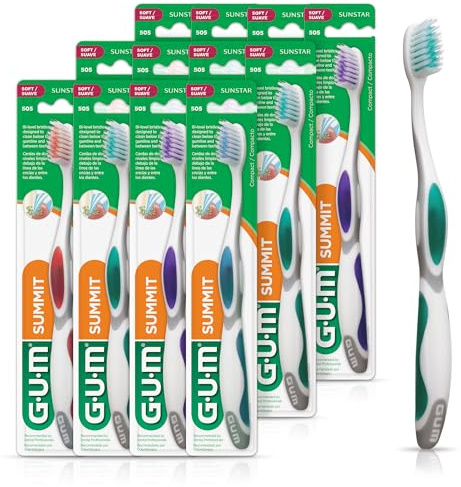 GUM Summit+ Soft Toothbrush, Ultra Fine Tapered Bristles for More Effective Plaque Removal, Extra Soft Toothbrushes for Adults, 12 Count