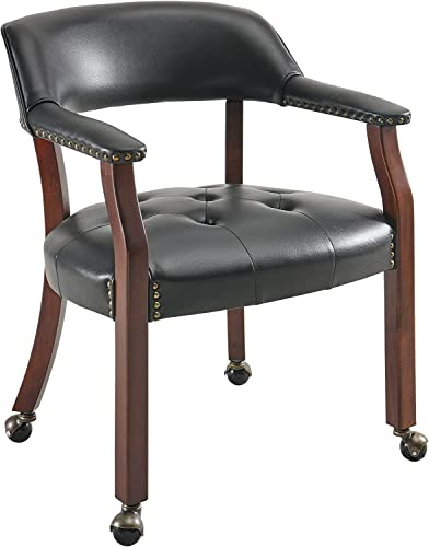 PADMA HOUSE Poltrona vintage retrò rivestita in pelle traspirante, sedia da pranzo, sedia da computer con ruote staccabili, sedia da trucco con elemento rivetto (nero)