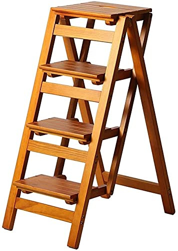 CIRCIR Step Stools for Adults Foldable Folding Ladder 4-Tier Ladder Shelf Bookcase Leaning Home Office Free Standing Wooden Frame Decor Bookshelf Storage Flower Shelf Display Shelf