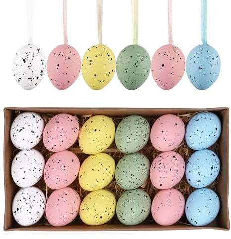 Valery Madelyn 18pcs Easter Egg Decoration Tree Ornaments Set, 4CM Shatterproof Hanging Easter Eggs for Tree,Colorful Easter Basket Stuffers Egg Bulk for Spring Window Party Decor