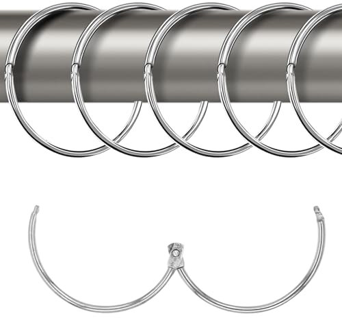 20 Stück gardinenringe zum öffnen, 50mm Metall Gardinenringe Vorhangringe, Rundringe Vorhang Clips Duschvorhang Metallklammern für Vorhänge und Gardinenstangen(silbrig)