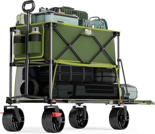 TIMBER RIDGE 400L Large Capacity Folding Double Decker Wagon with Brakes, 54 Extra Long Extender Wagon Cart, 450lbs Heavy Duty Collapsible Cart, All-Terrain Big Wheels for Camping, Sports, Shopping