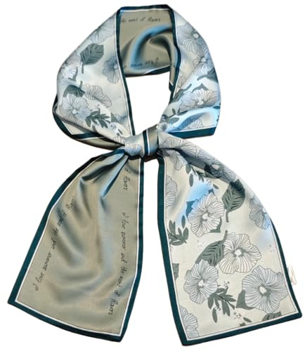 GIMIRO Écharpe en satin de soie double couche - 150 x 16 cm - Cravate - Fleurs - Ceinture pour blazer, manteau, robe