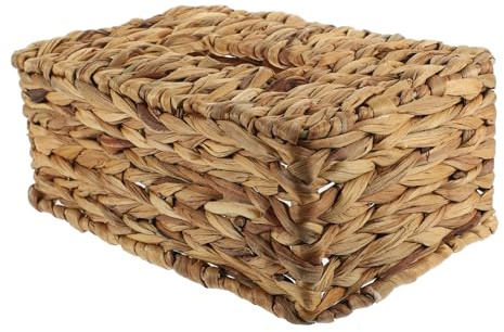 Amosfun Caja de Pañuelos Tejida a Mano Rectangular, Cesta Decorativa de Ratán Natural, Dispensador de Toallas de Papel para Escritorio, Diseño Rústico Multifuncional, Almacenamiento