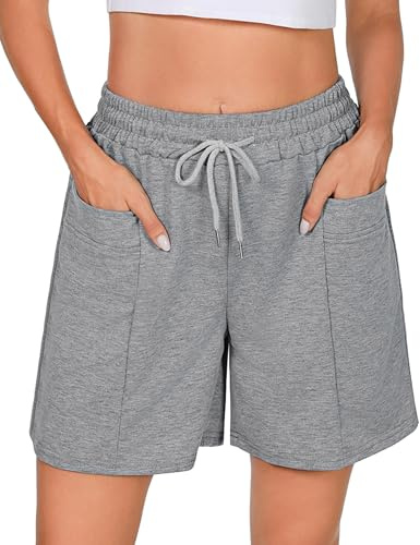 Demegimi Short Sport Femme avec 2 Poches pour Yoga Course à Pied Fitness Vélo