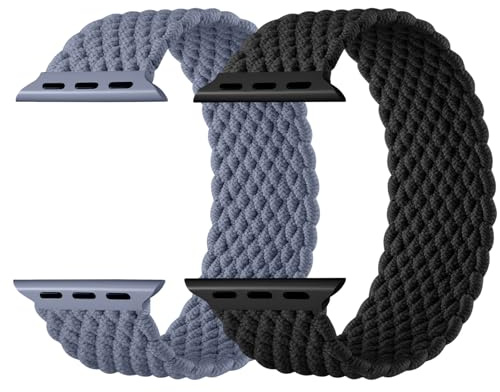 Charlam 2-pack flätat armband för Apple Watch, 41 mm, 40 mm, 38 mm, 45 mm, 44 mm, 42 mm, 49 mm, för dam, herr, stretchigt sportband i nylon för iWatch serie 9, 8, 7, 6, 5, 4, 3, 2, 1, SE, Ultra