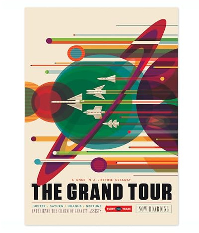 Grand Tour Retro Nasa Space Grand Tour Travel Art Poster, Planet Travel Prints, Vintage Astronomy Home Decor, Astronaut Space Print, Archival Matte, A4 (Print Only) - 29.7x21cm