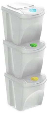 WELL HOME MOBILIARIO & DECORACIÓN Set de 3 cubos de basura-papelera reciclaje, blanco roto, 3x 25L