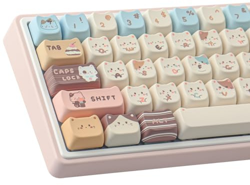 PBT Keycaps 142 Clés Mignonnes par Dyé-par Sublimation Chat de Sel Mer Clés Personnalisées pour Claviers Mécaniques Cherry Gateron MX Switches