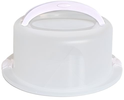 plasteo Caja de transporte redonda para tartas, diámetro de 38 x 33 cm – 17 cm de alto, campana para tartas, sin BPA, apta para alimentos, con asas y cierre de clic con ayuda para dividir las piezas
