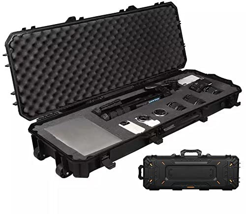 HUTRADE Waffenkoffer Fur Langwaffen 110CM, Langer Wasserdichter Gewehrkoffer Hart Gewehrkoffer Mit Intensiv Schaumstoff Koffer Gewehrkoffer Munitionskoffer Für Pistole, Gewehr, Jagd