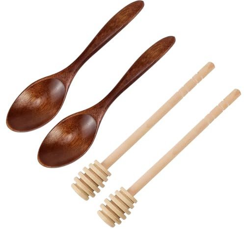 TYBYBB 4 Pezzi Cucchiaio per Miele in Legno, Bastoncini Miele, Spargimiele, Agitatori per Miele, Spargi Mmiele Legno, Cucchiaio Legno, Cucchiaini Legno per Cioccolata Calda, Miele, Caffè, Tè