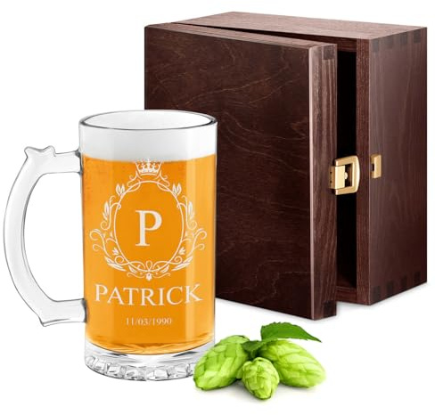 Maverton Boccale birra personalizzato con incisione - Regalo uomo compleanno - Bicchieri birra con manico 400 ml - Vetro di alta qualità altezza 15 cm - Idee regalo uomo per ogni occasione