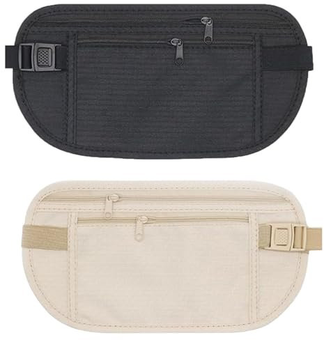 2 Pcs Money Belt for Travel - Hidden Anti-Theft Waist Pack for Men & Women - Waterproof Concealed Fanny Pack - Adjustable Bumbag for Running & Walking