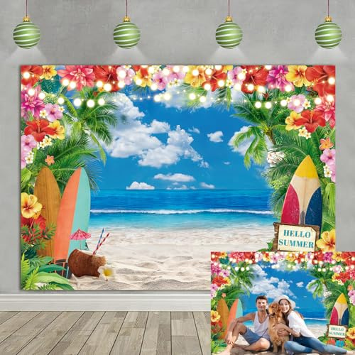 Toile de fond hawaïenne d'été pour photographie de plage, palmiers tropicaux, Aloha, fête prénatale, fête d'anniversaire, fournitures de décoration (240 x 180 cm)