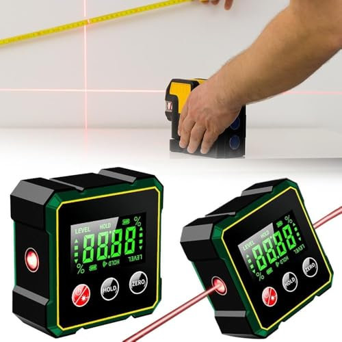 2 in 1 Magnetic Digital Angle Finder con laser elettronico, ricaricabile, 4 lati magnetico con laser elettronico, goniometro LCD retroilluminato, inclinometro impermeabile a 360 °