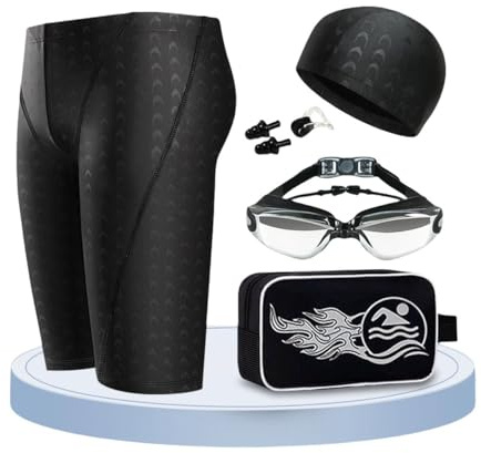 Vyloky Ensemble de natation 5 pièces pour homme | Maillot de bain + lunettes de natation + bonnet de bain + bouchons d'oreille + sac de rangement | Triathlon
