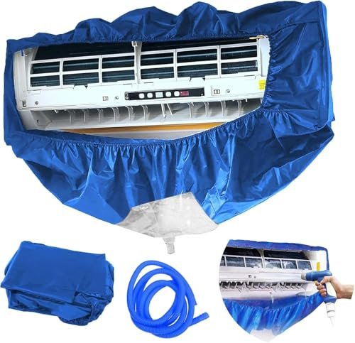 Cover Telo Pulizia Sanificazione Split Condizionatore Clima A/C Riutilizzabile Sacchetto di Lavaggio per Pulizia del Condizionatore D'aria con Bocchettone di Drenaggio e Tubo per L'acqua Impermeabile