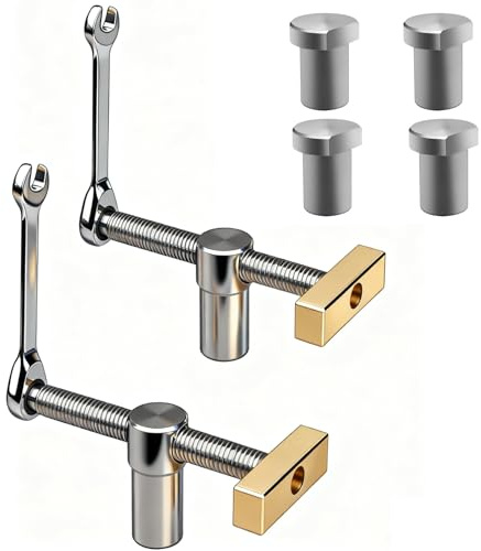 2PCS 3/4 Inch Bench Dog Clamps, 19mm Stainless Steel Brass Woodworking Desktop Stop Bench Dog Clamps Workbench Fast Fixed Clip with 4 Bench Dogs and 2 Ratchet Wrenches (Silver)