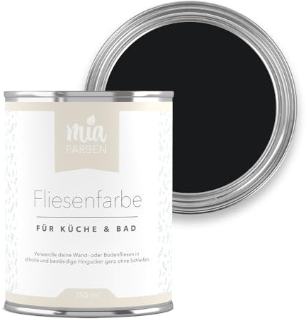 miafarben Fliesenfarbe ohne Schleifen – Fliesenlack für Wand & Boden – Bad & Küche – hochdeckend, matt, wasserbasiert, für Innen (Tiefes Nachtschwarz, 750ml)