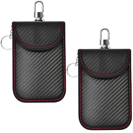 2-pack Keyless Go skydd bilnyckel, faraday väska mobiltelefon Rfid blocker bilnyckel radionyckel avskärmning kolfiber läder stöldskydd nyckelväska skydd för NFC kreditkort EC-kort
