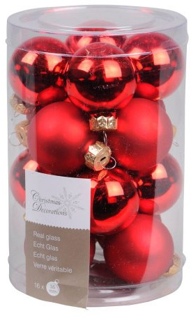 Christmas Decorations - Set mit 16 Mini-Weihnachtskugeln, rot, Größe D, 3,5 cm