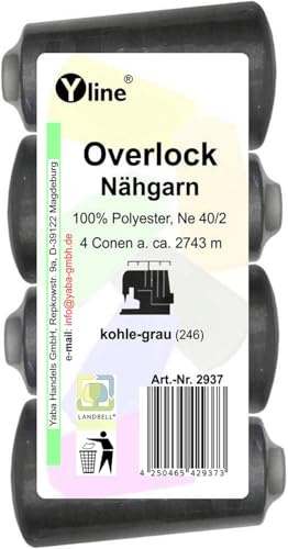 4 bobine Overlock – Filo da cucito, grigio carbone – ca. 2743 m, NE 40/2, 100% poliestere, filo per macchina da cucire, 2937