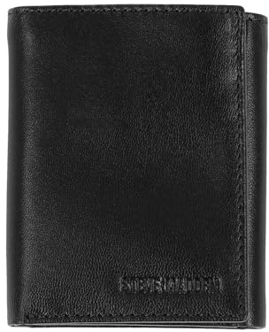 Steve Madden Herren Dreifach Gefaltete Leder mit Ausweisfenster Geldbörse, Schwarz, Einheitsgröße