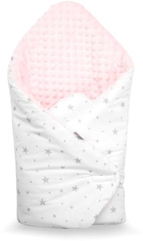 Sevira Kids Pucksack – Winter – Baby – Mehrzweck – 100% Baumwolle – Minky wendbar – Einschlagdecke – Geschenk zur Geburt – Stella Rosa – 80 x 80 cm