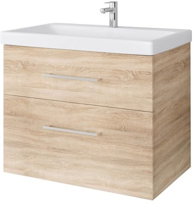 Planetmöbel Badmöbel Set Waschtisch mit Unterschrank 63 x 60 x 36,5 cm, moderner Waschbeckenunterschrank für Badezimmer, Gäste Bad & WC, Sonoma Eiche