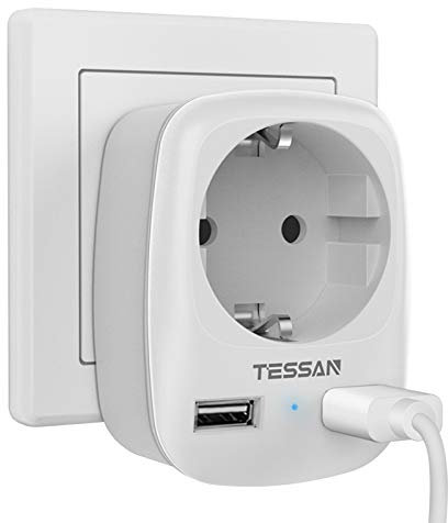 TESSAN Enchufe Multiple de Pared con Doble USB y 1 Toma de CA Ladron 4000W para Cargar movil y Pad en España, Blanco
