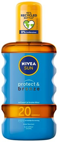 NIVEA SUN - Spray Huile Sèche Activateur De Bronzage Protect & Bronze FPS 20 - Protection Solaire & Teint Hâlé - Extrait Naturel De Pro-Mélanine - Absorption Rapide - Peaux Normales - 200 ml