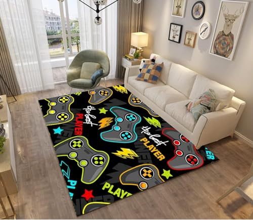 Sticker Superb. 3D Gamer Bedroom Rug Modern Joystick Living Room Rug Non-slip Graffiti Letter Game Console Decoration Soft Flannel Area Rugs For Teenage Child Boy (Color A,120x160 cm)