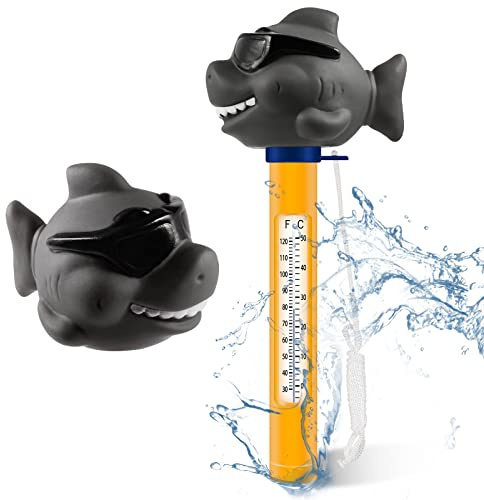 Pool Thermometer Easy to Read, Water Temperature Thermometer for Pools and Spas, Floating Swimming Pool Thermometer with String (Shark)