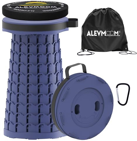ALEVMOOM Upgraded Collapsible Stool with Cushion & Bag, 18 H Portable Retractable Telescoping Folding Stool for Adults, Lightweight But Sturdy Capacity 600 lbs for Camping Fishing Hiking Travel