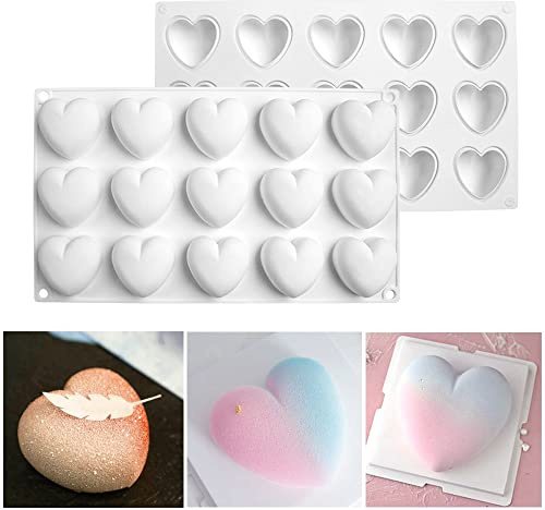 mostsom Stampo in silicone a forma di cuore con 15 griglie per torte e cioccolato, stampo in silicone per torte fai da te, mousse, dessert, caramelle, fondente, gelato, sapone, cupcake, cheesecake,