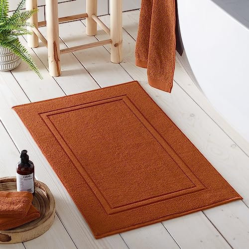 Drift Home - Terrakotta-Badematte (50 x 80 cm) – weich & saugfähig – 550 g/m² Premium-Badezimmermatte – nachhaltige Baumwolle (BCI) – recycelt – maschinenwaschbar – Badteppich Orange Terracotta –