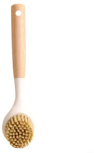 Brosse à vaisselle de cuisine ergonomique avec poignée en bambou - 23 x 5,5 cm - Pour vaisselle, poêles, casseroles, éviers