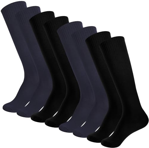 Zuimei 4 Pairs Football Socks Men Black Navy Knee High Football Socks Long Sports Socks Soccer Basketball Hockey Sports Socks for Men Adult,UK Size 5-11